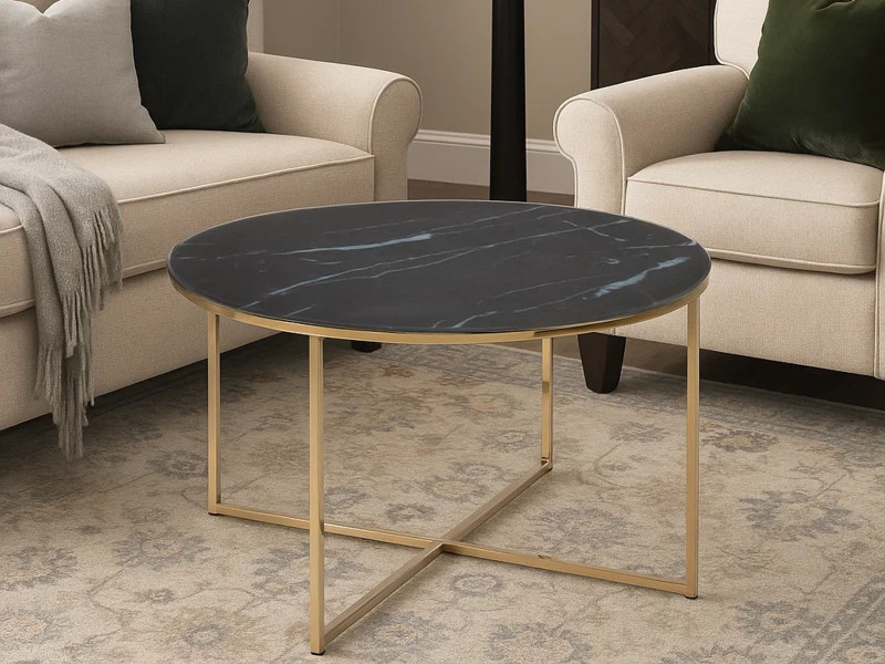 Ława okrągła 80 cm Marbela Black ze złotym metalem