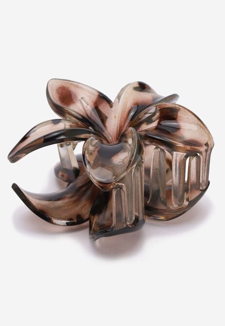 Womens Brown Animal Print Flower Hair Clip