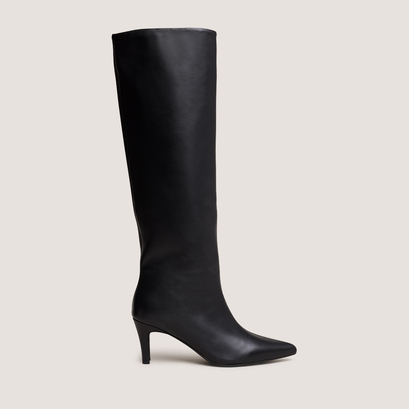 Bottes à talons et bouts pointusen cuir souple noir | DELAINE