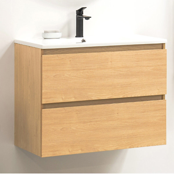 Pack Meuble prémonté 60 bois-Vasque résine-Robinet noir-Miroir ELY - bain-bain