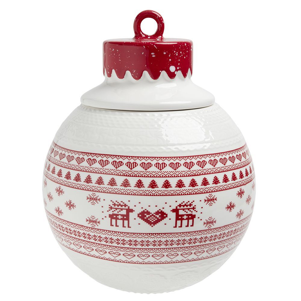 Bonbonnière en céramique décor No&euml;l rouge blanc (2 modèles)