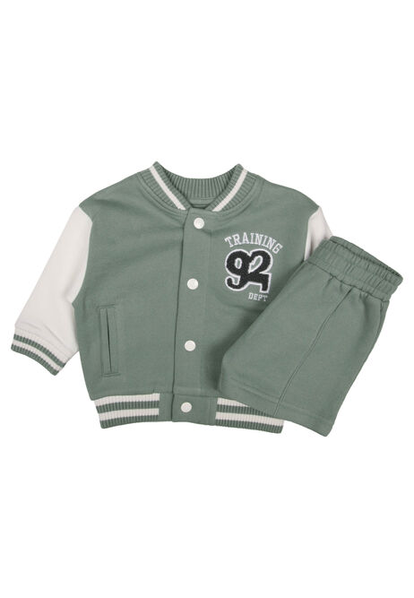 Baby Boy Green Baseball Jacket & Shorts Set