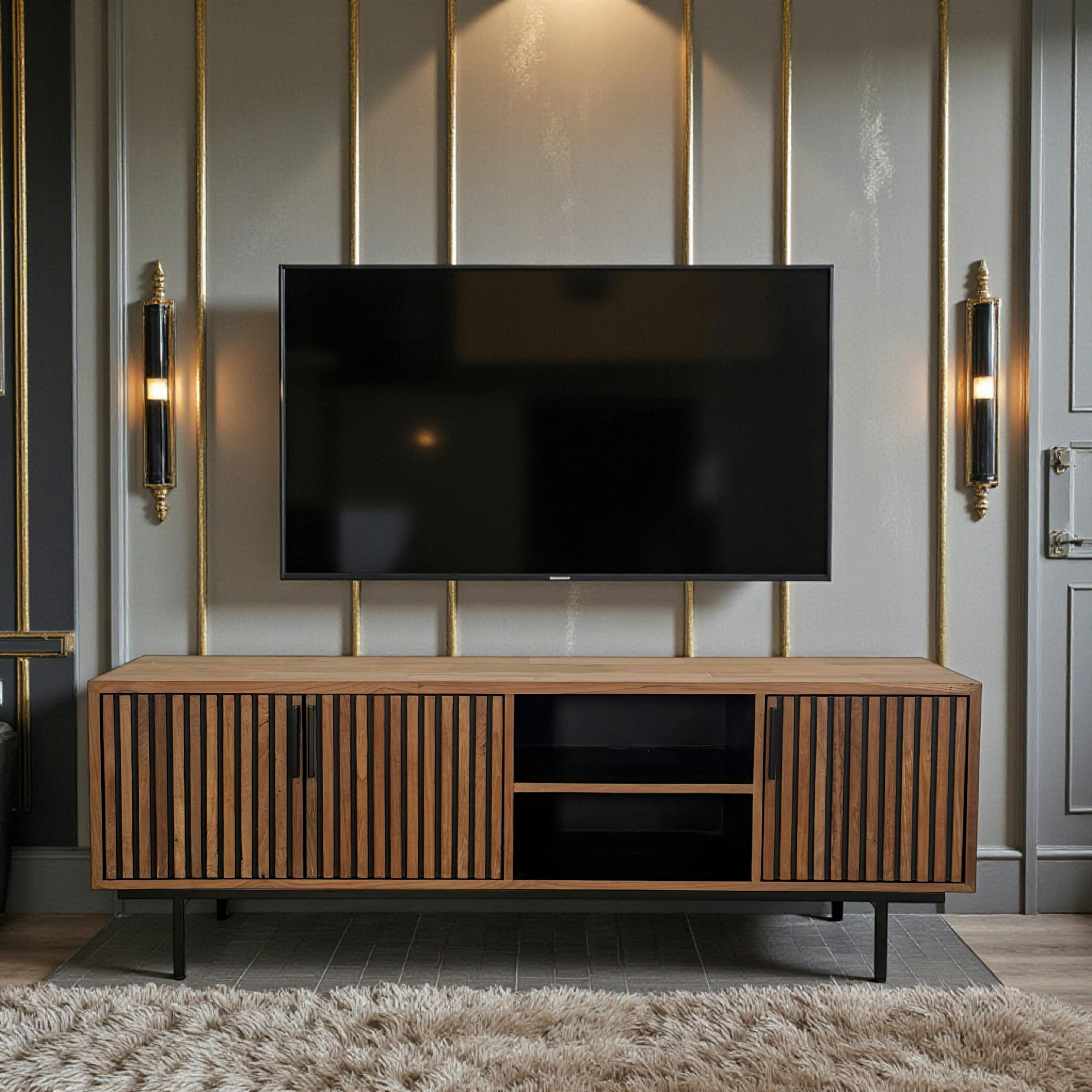 Meuble TV 3 portes 2 niches teck recyclé FANO