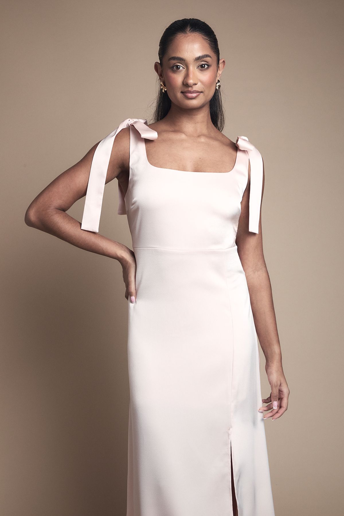 Oasis Satin Tie Shoulder Midi Bridesmaid Dress