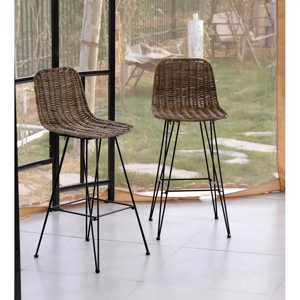 Set van 2 barkrukken van metaal en natuurlijke vezels