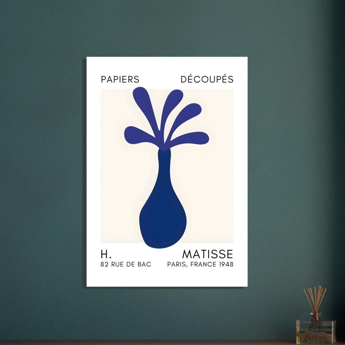 Artfulprints Poster Matisse - Ocean flower navy blue  - 30x40 cm - Blauw