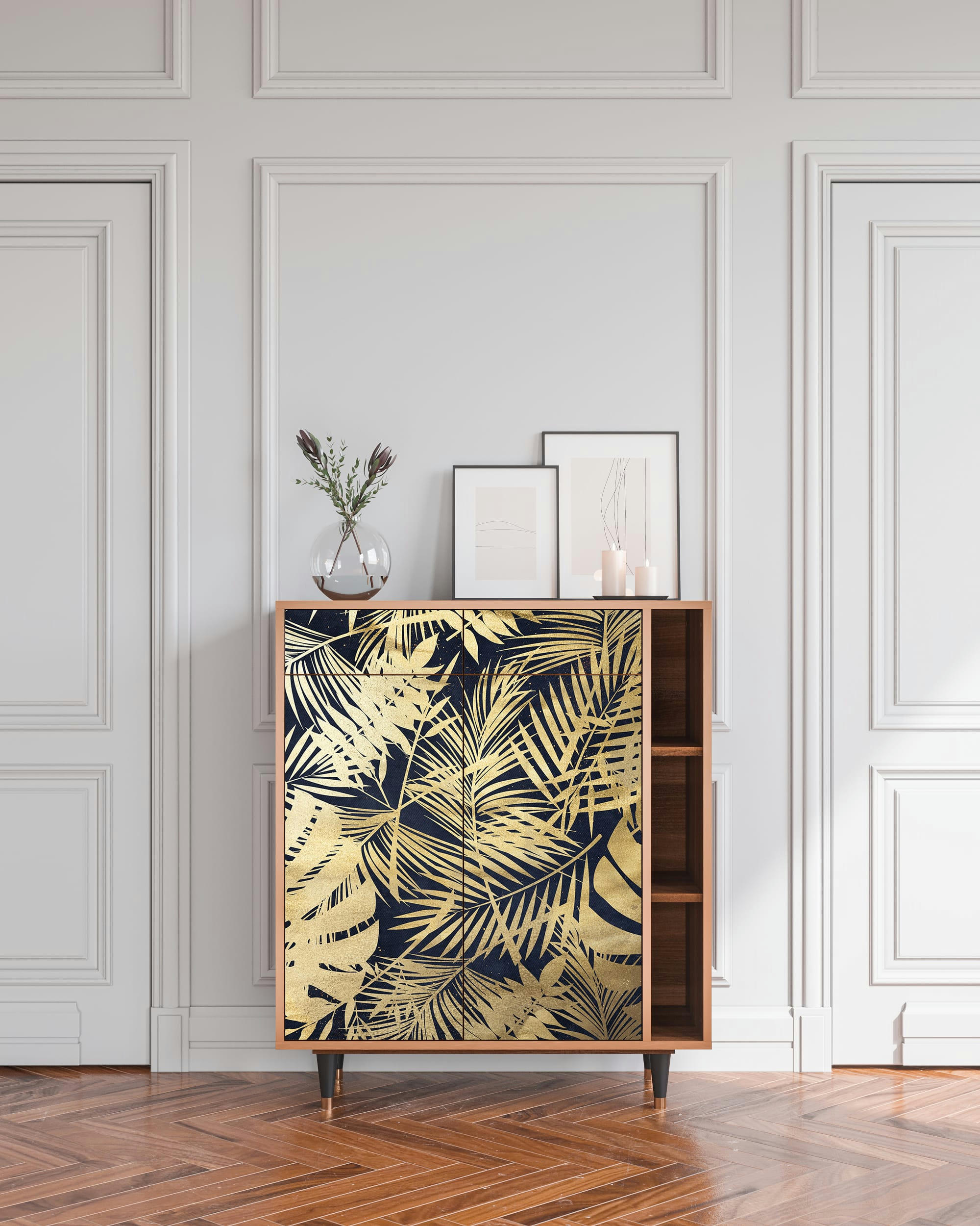 JUNGLE VIBES - Buffet  bleu et jaune 2 tiroirs et 2 portes L 94 cm