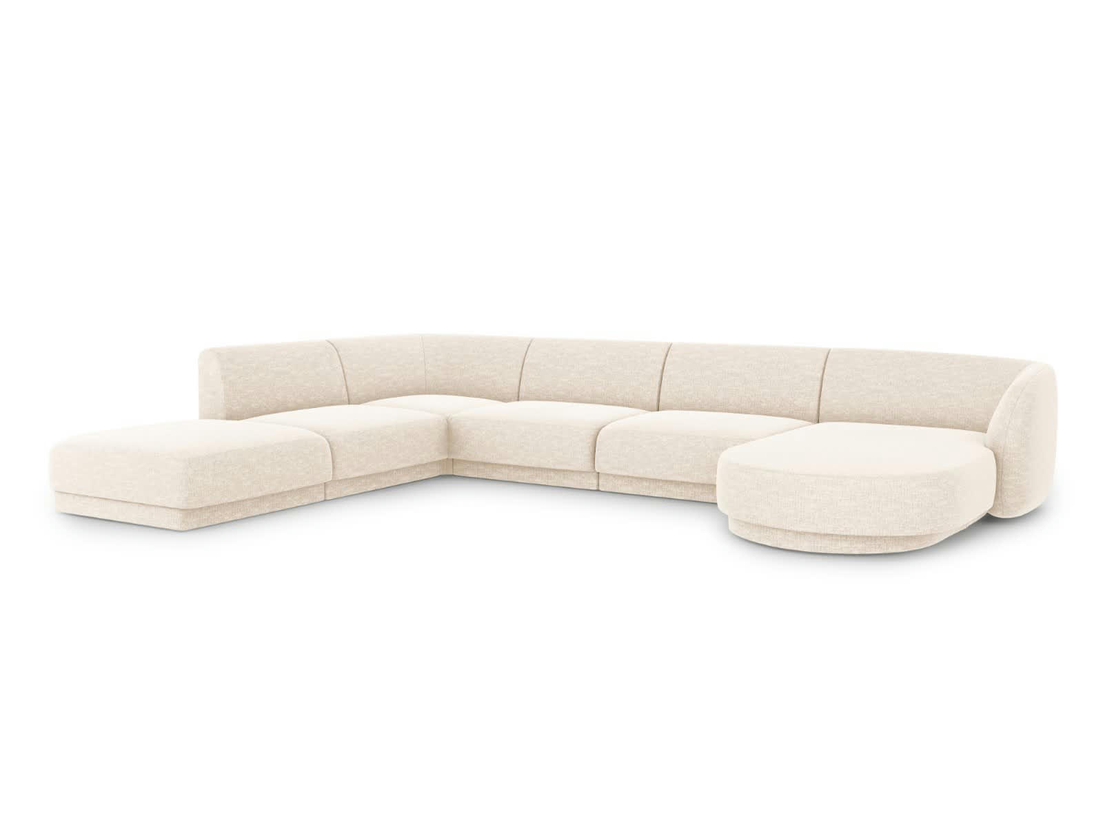 MILEY - Canapé d'angle côté gauche 6 places en tissu chenille beige clair
