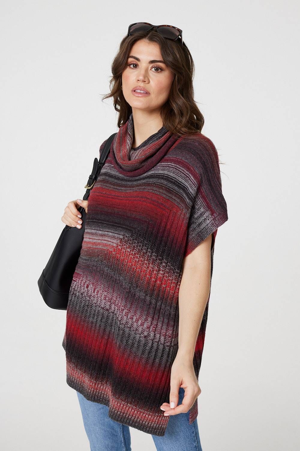 Izabel London Striped Cowl Neck Oversized Knit Top
