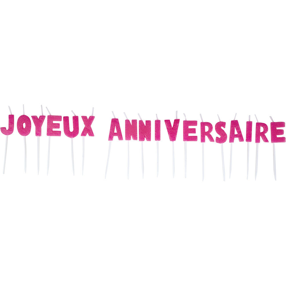 Bougies Joyeux anniversaire rose à paillettes