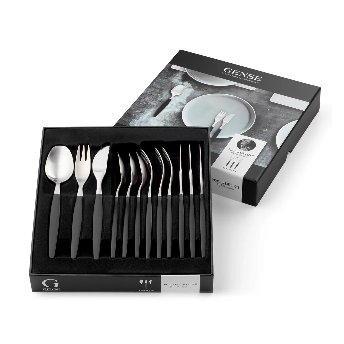 Gense - Focus de Luxe Besteckset, schwarz / matter Stahl (12-teilig)