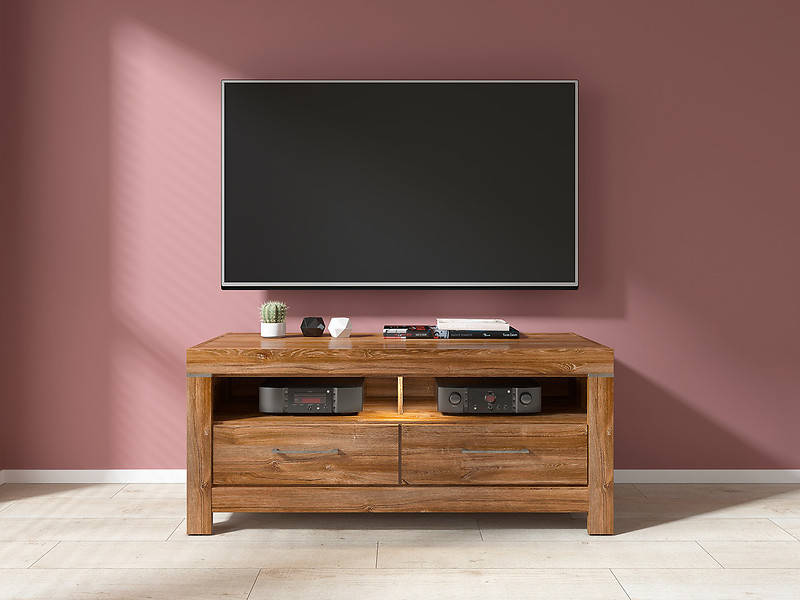 Szafka RTV Gent 138 cm z 2 szufladami i półką dąb stirling