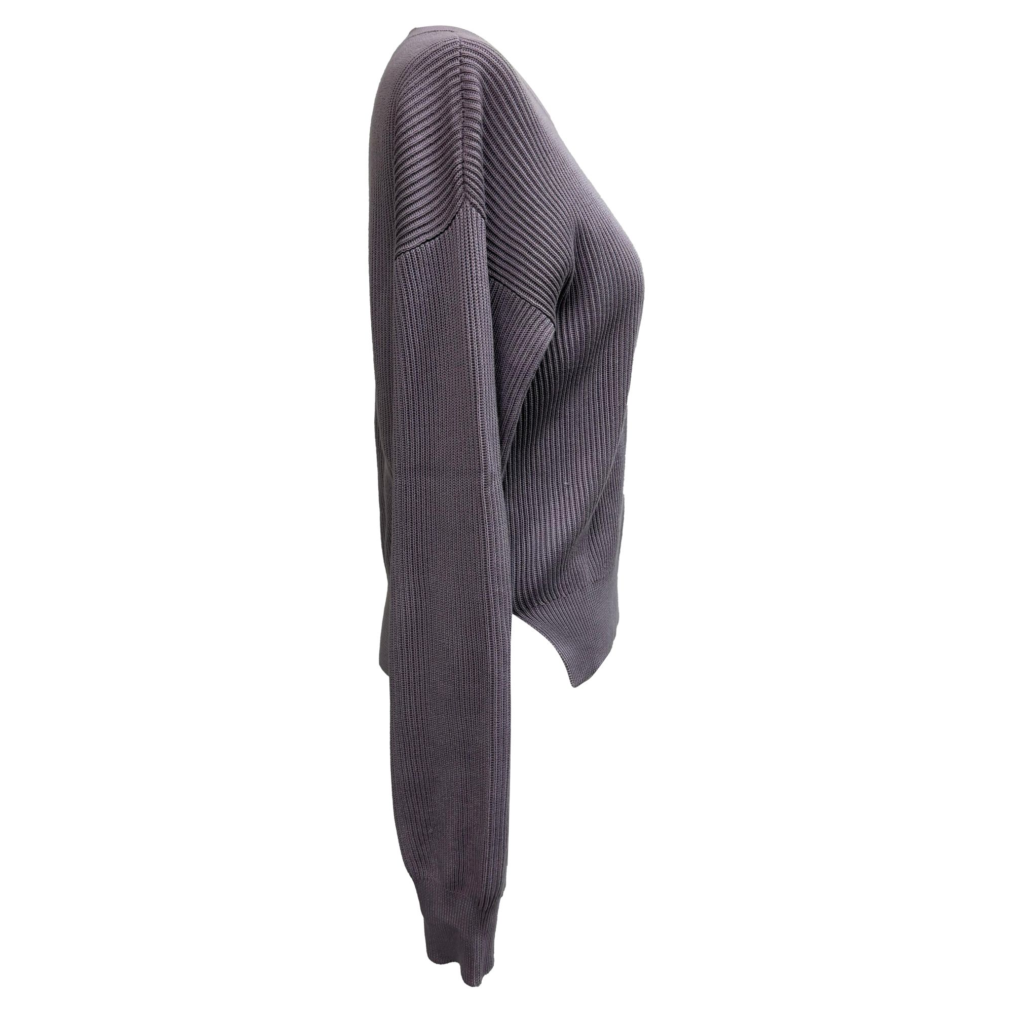 Brunello Cucinelli Preloved Ribbed-Knit Crewneck Sweater Purple Cotton