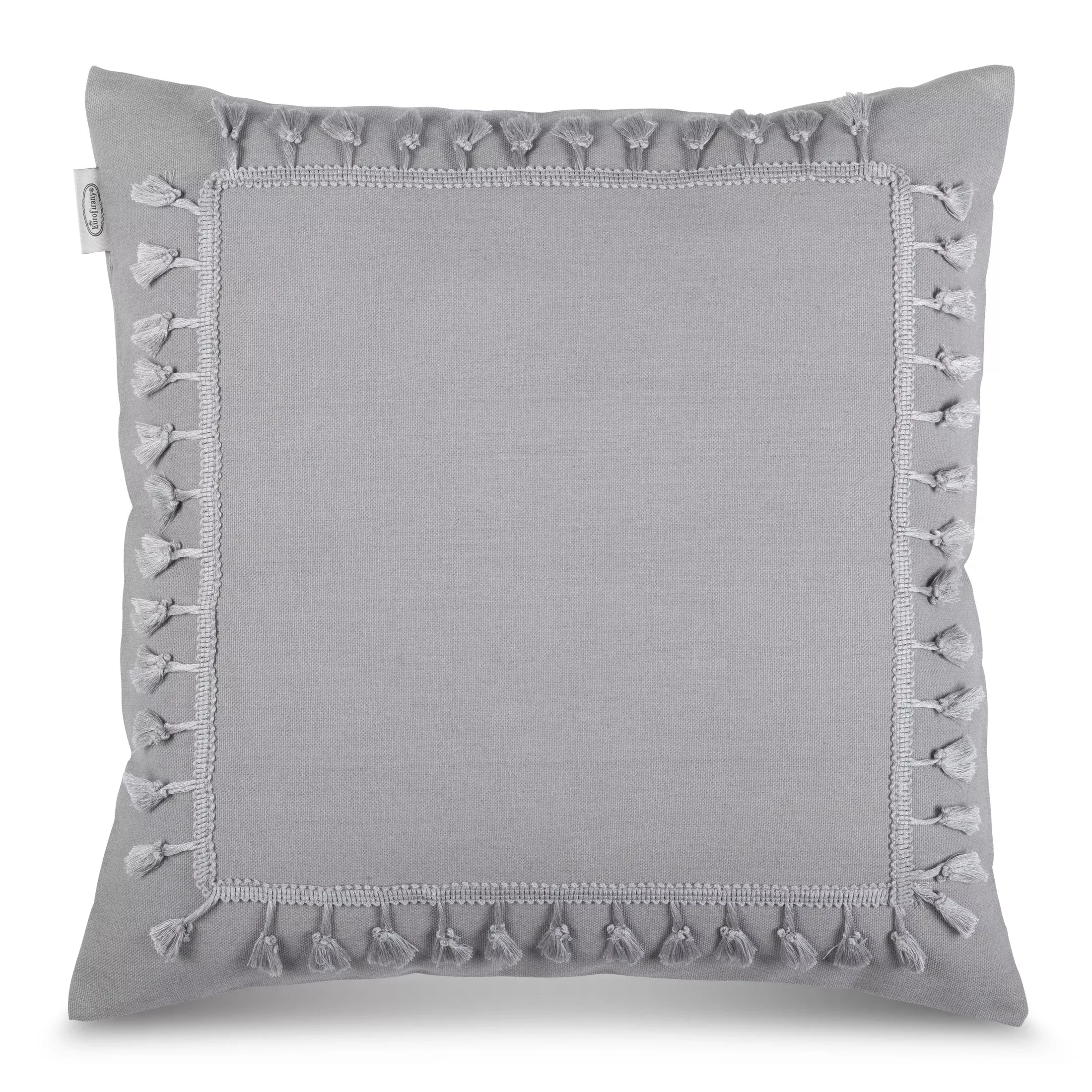 Poszewka na poduszkę 45x45 cm z bawełny szara z ozdobną pasmanterią BOHO