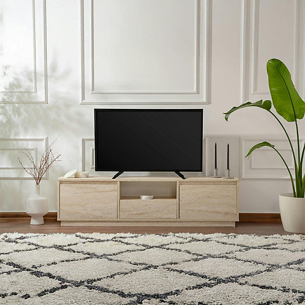 Meuble TV avec rangement effet travertin MARFA
