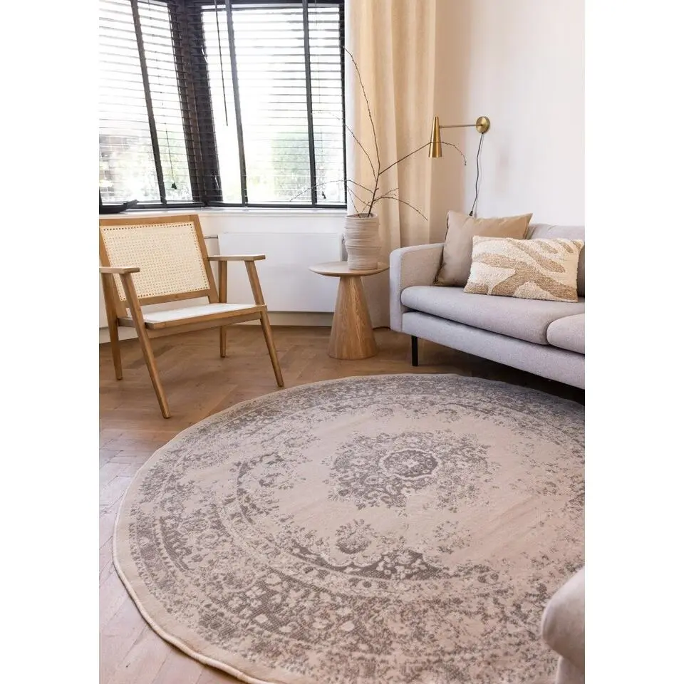 Interieur05 rond vloerkleed Keshan zand/beige - 240 x 240 cm