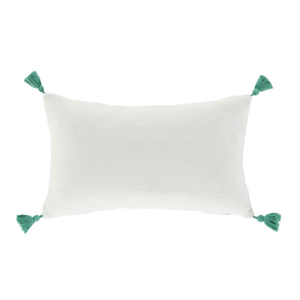 - Coussin à motifs ethniques écrus, verts et corail, 30x50