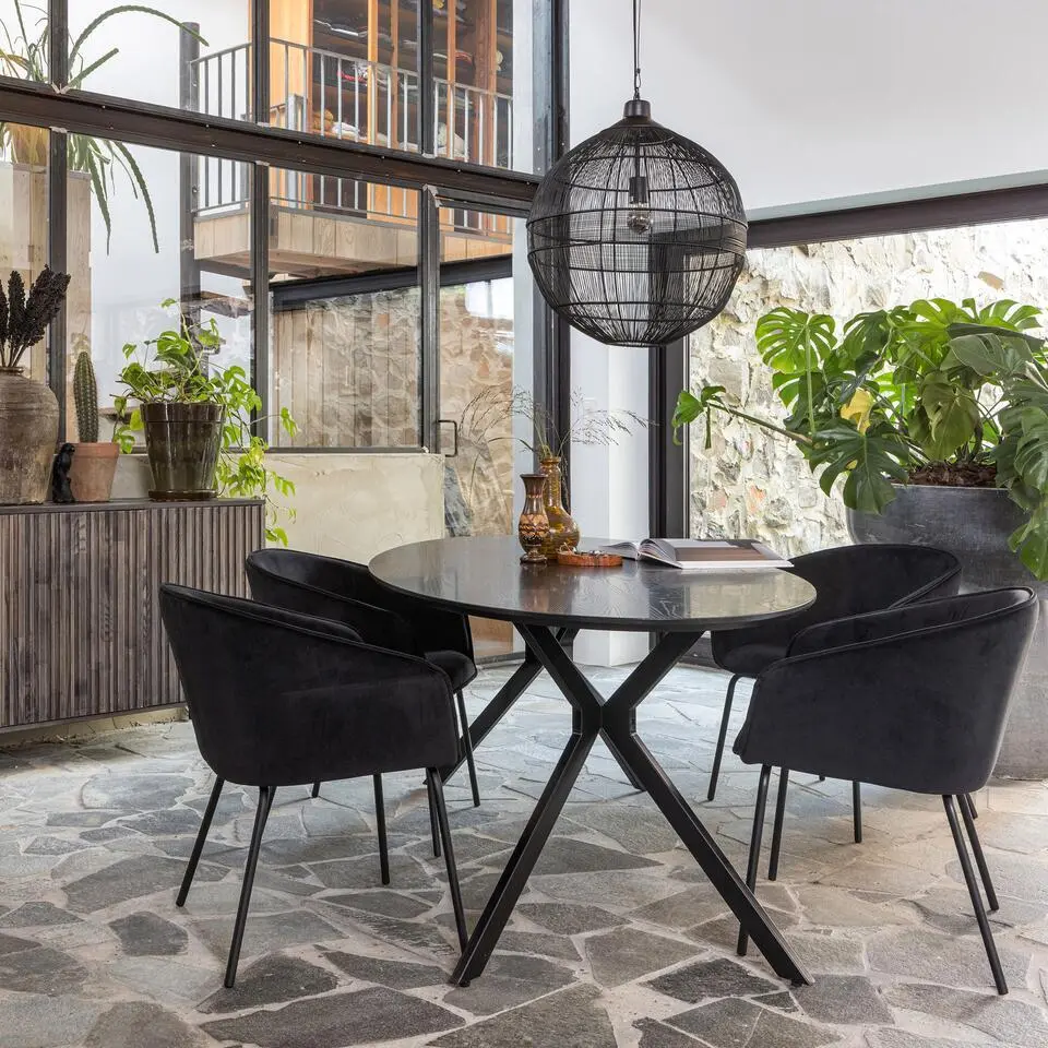 WOOOD Bruno Eettafel Ovaal - Mdf - Zwart - 75x220x100