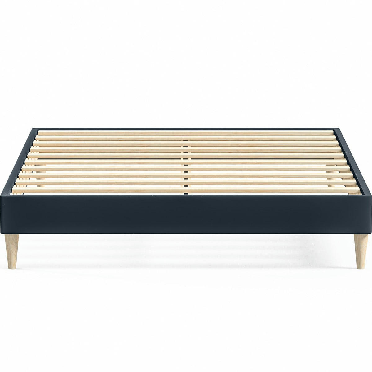 DINA - Lit adulte 140x190 cm en velours bleu nuit