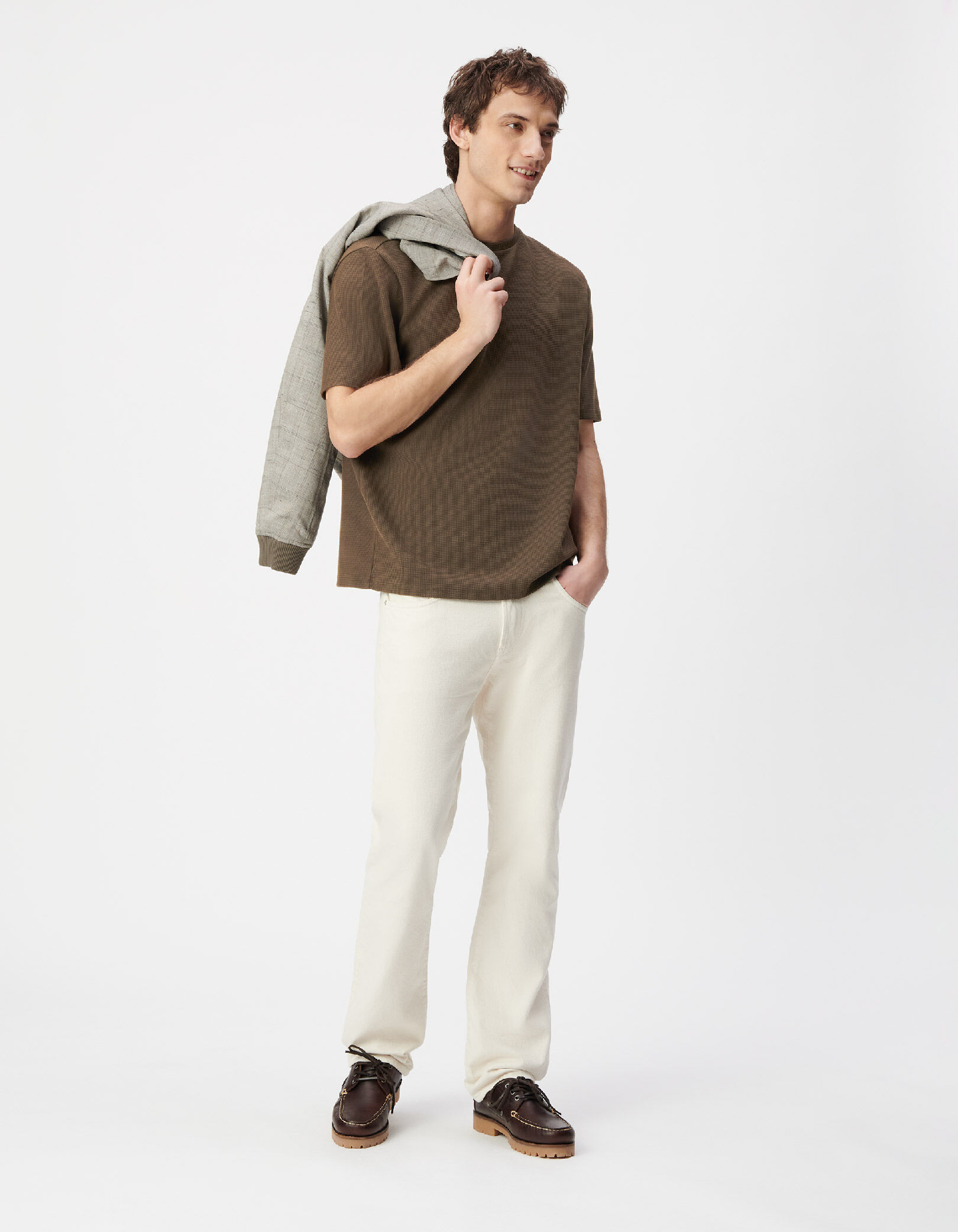 T-shirt col rond kaki nid d'abeille visuel dos Homme