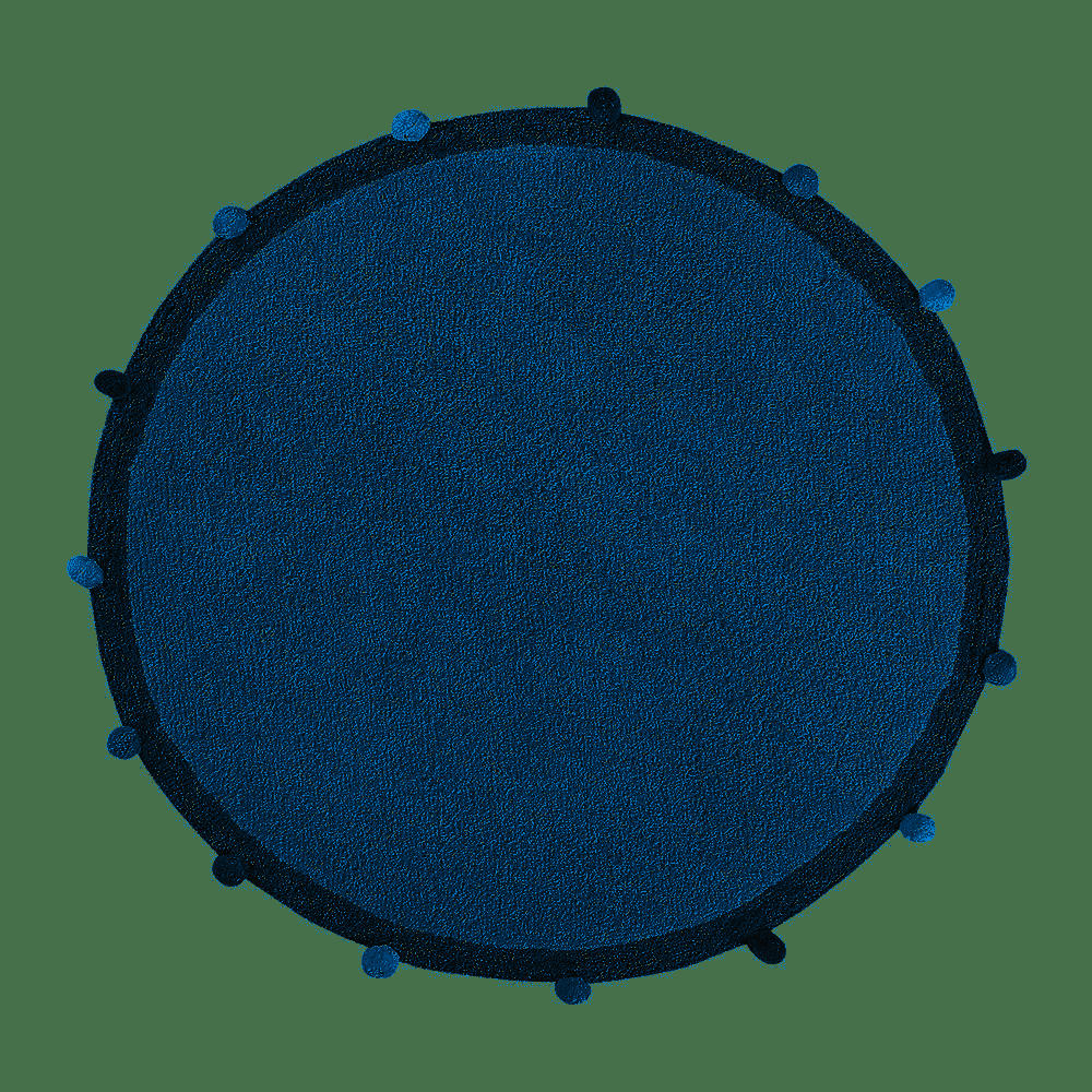 POMPON - Tapis coton rond à pompom bleu D120cm