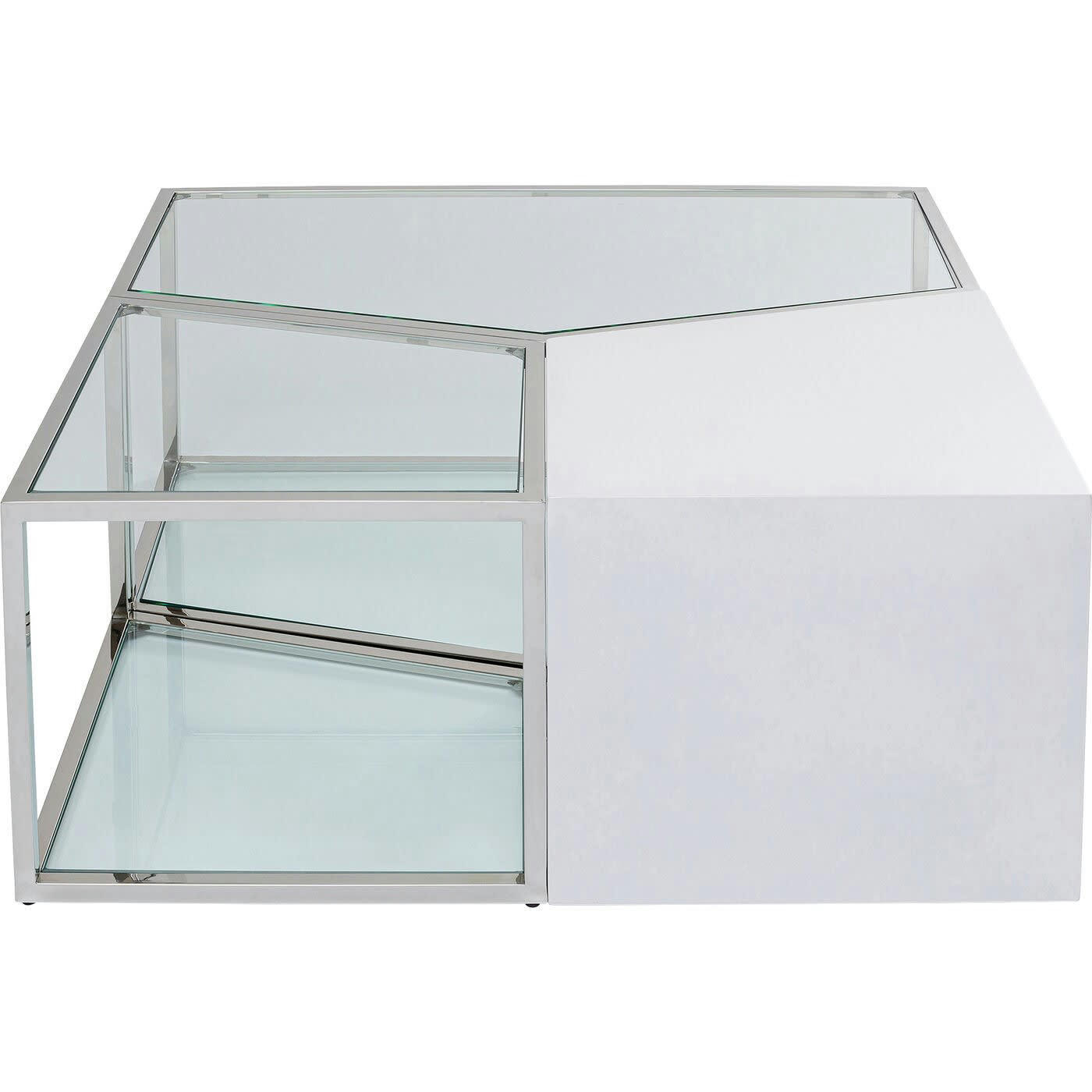 COMBINATION - Table basse blanche, acier inoxydable et verre