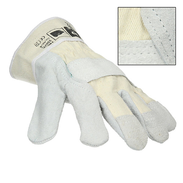 Gants de travail ECD-Germany 1 paire en croûte de bovin taille 9/L naturel manchette en toile