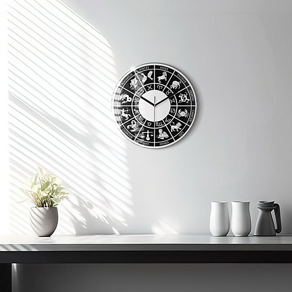 Horloge murale Wallfluent fi30 cm Aiguilles noires Thème zodiacal 1 pcs