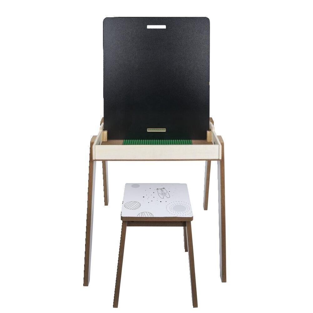 Bureau en bois 3 en 1 - tableau double face et tabouret