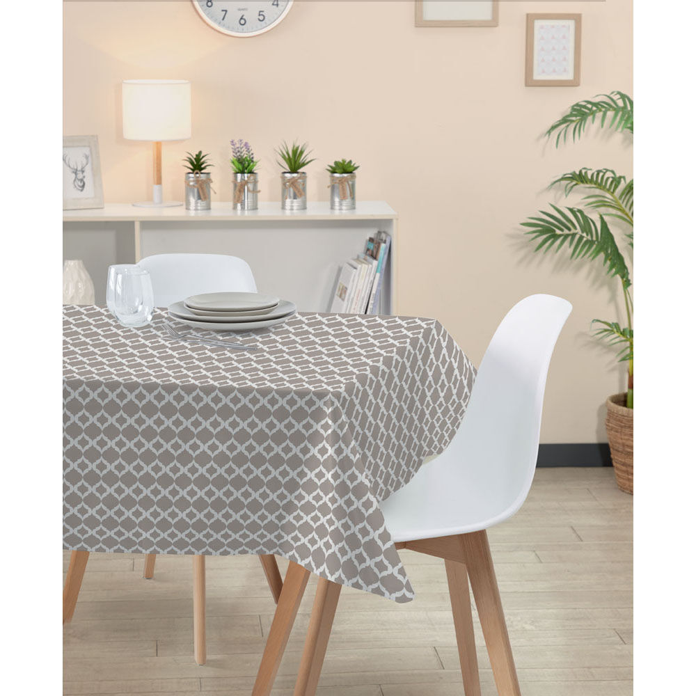 Nappe rectangulaire toile cirée blanc taupe design graphique