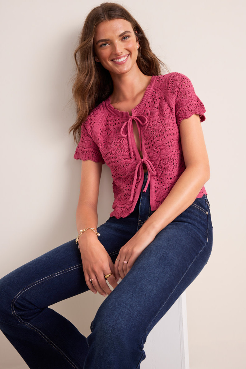 Lana Tie Front Pointelle Sweater Tee