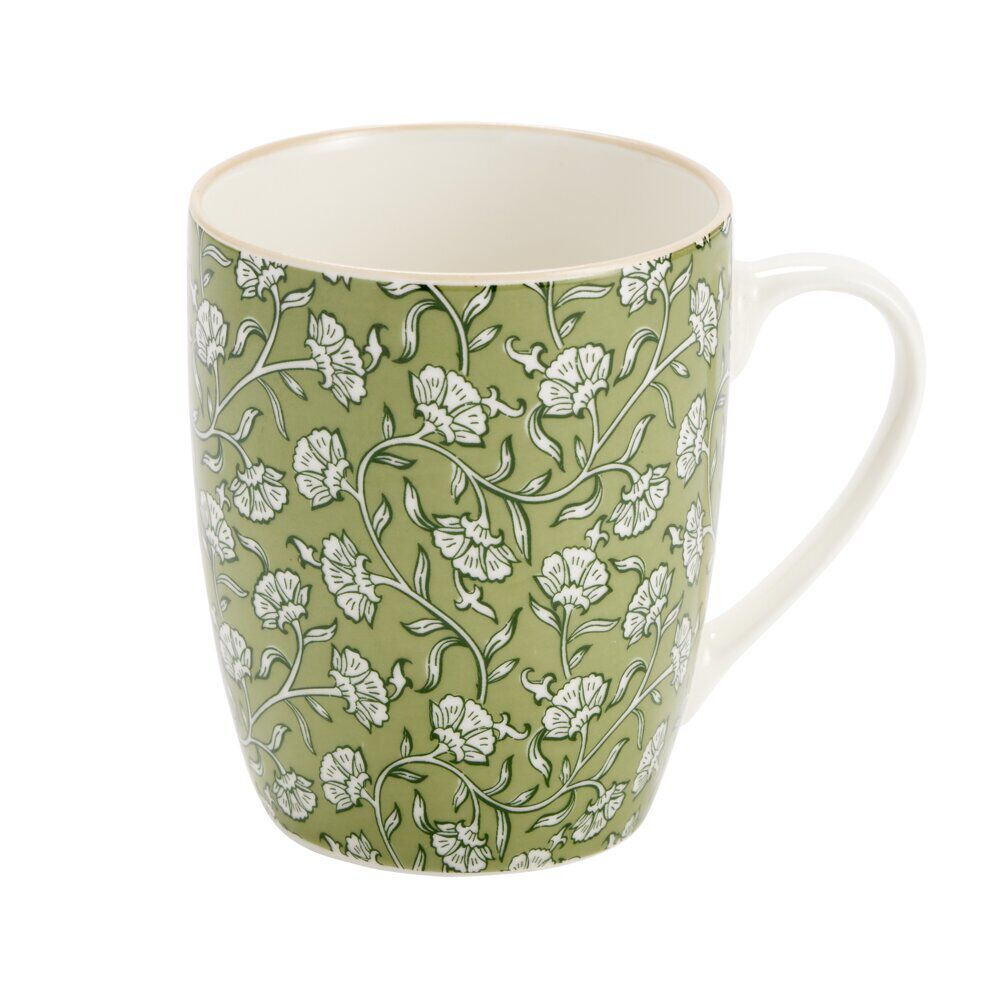 Mug céramique motif floral Indie Ø9,5xH8cm (2 modèles beige ou vert)