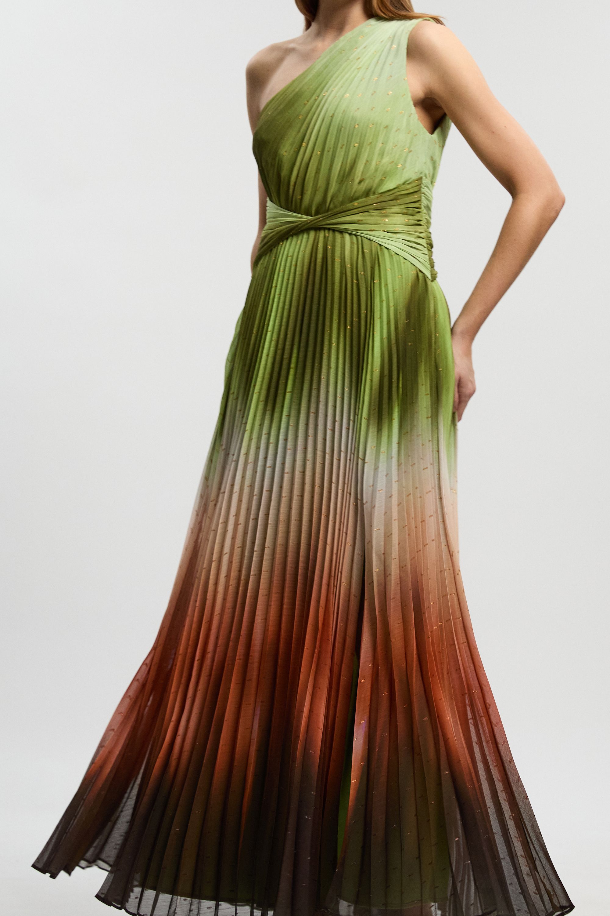 KarenMillen Petite Metallic Thread Ombre Print One Shoulder Woven Maxi Dress