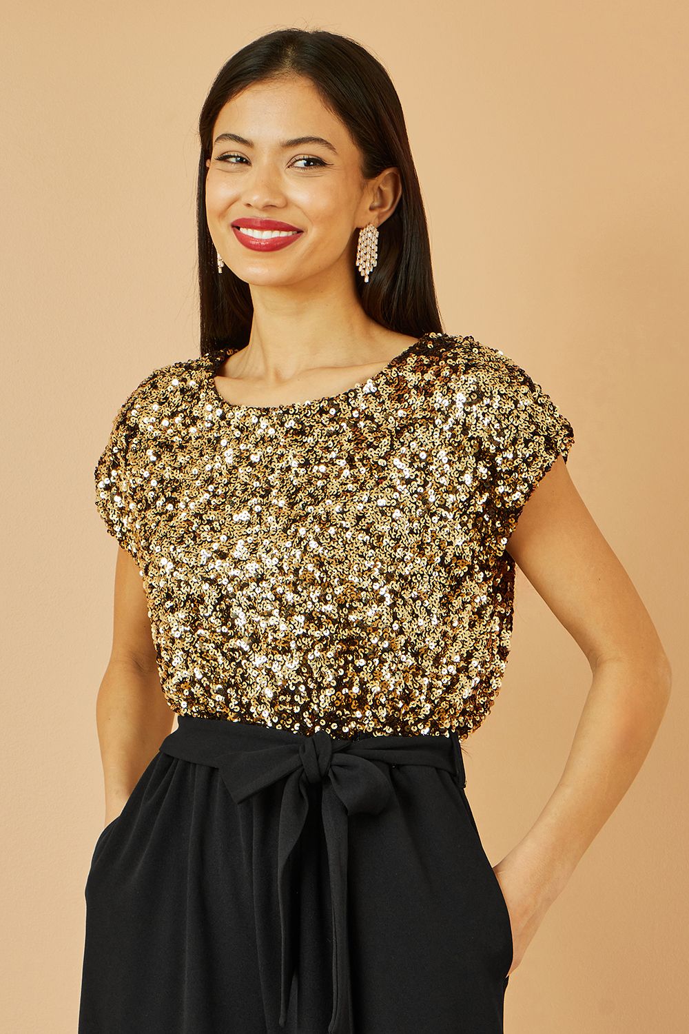 Yumi Multi-Coloured Sequin Top Stretch Jumpsuit