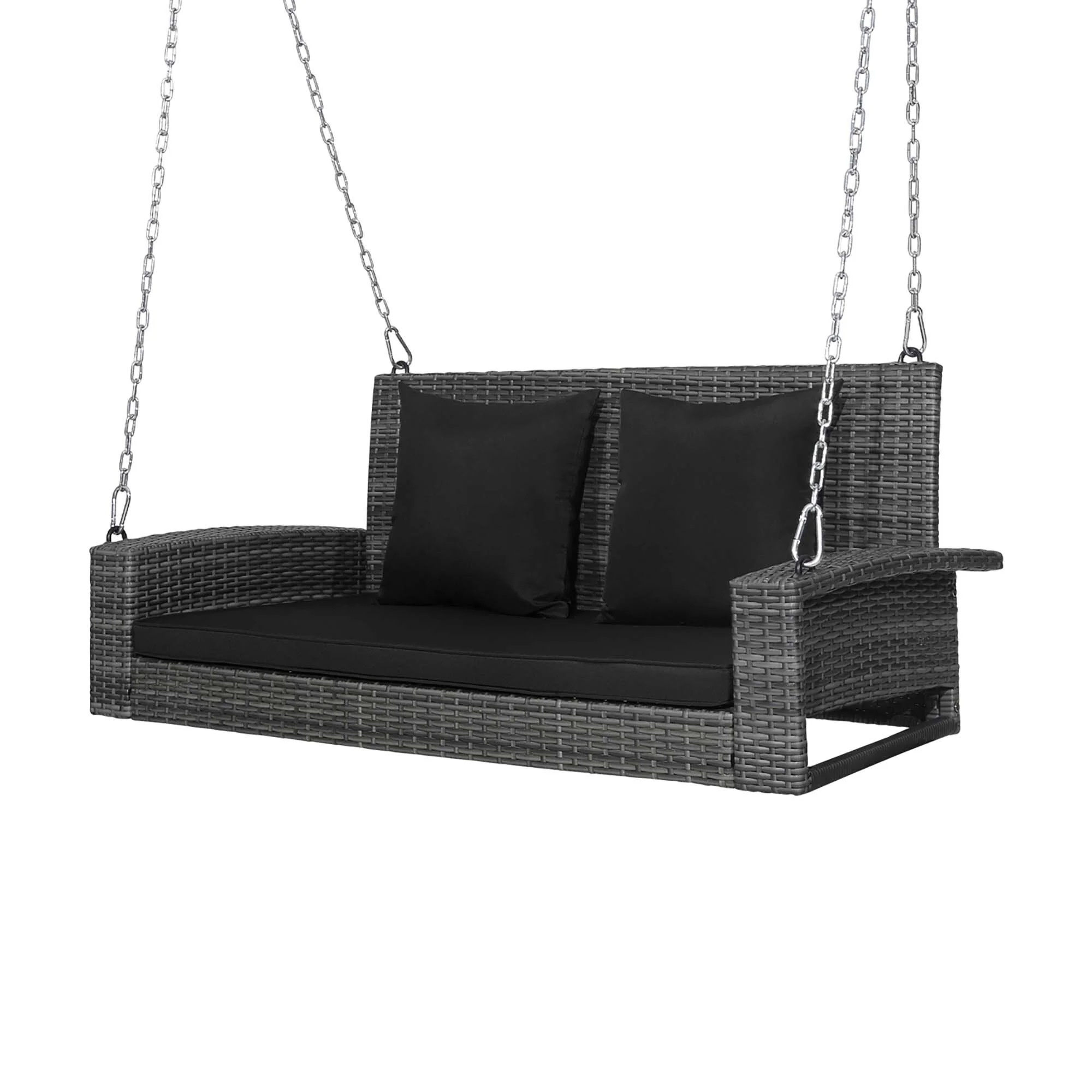 2 Person Wicker Hanging Porch Swing Outdoor Rattan Swing with Cushions
