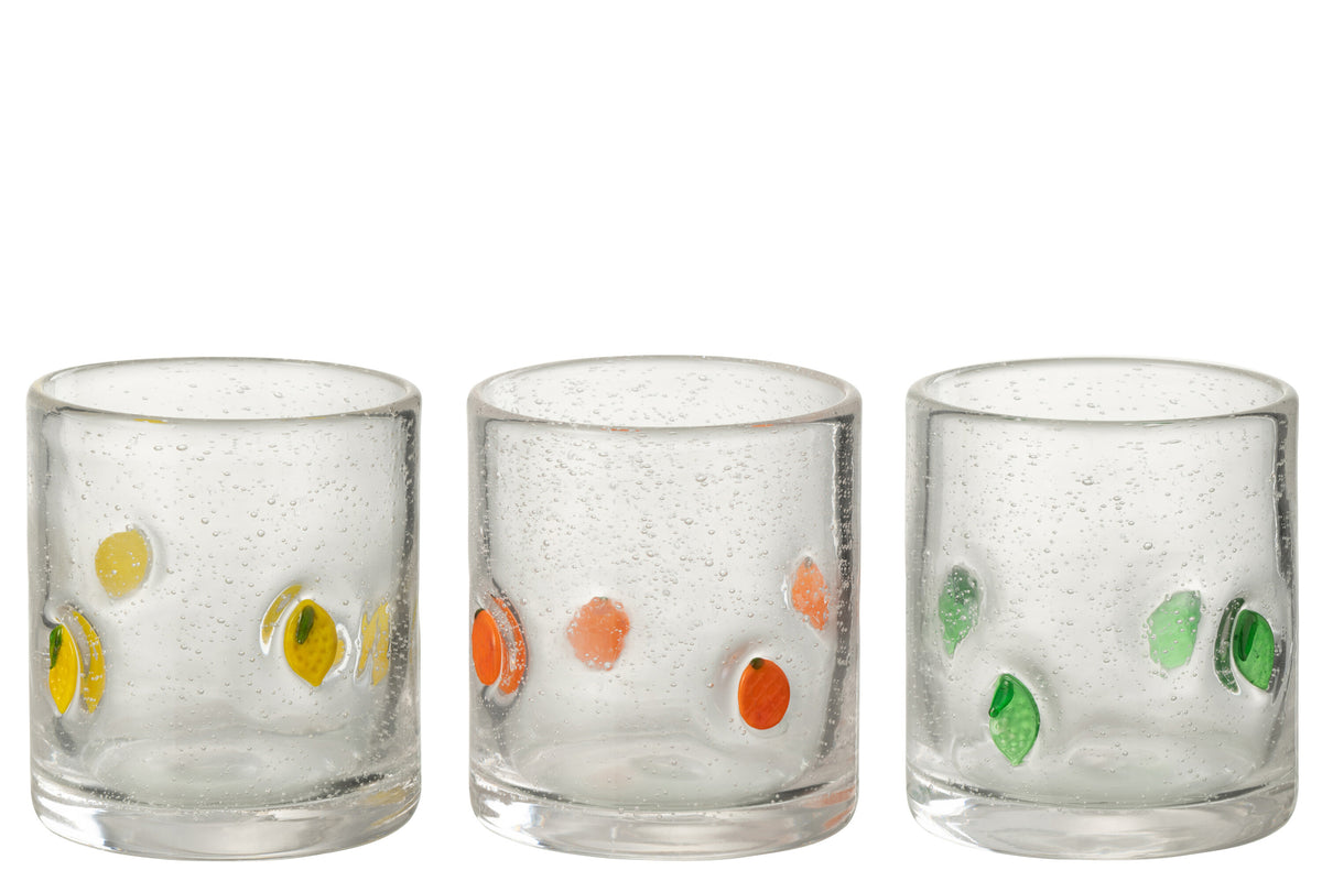 J-Line glas Citrus Fruit - glas - mix - small - 3 stuks