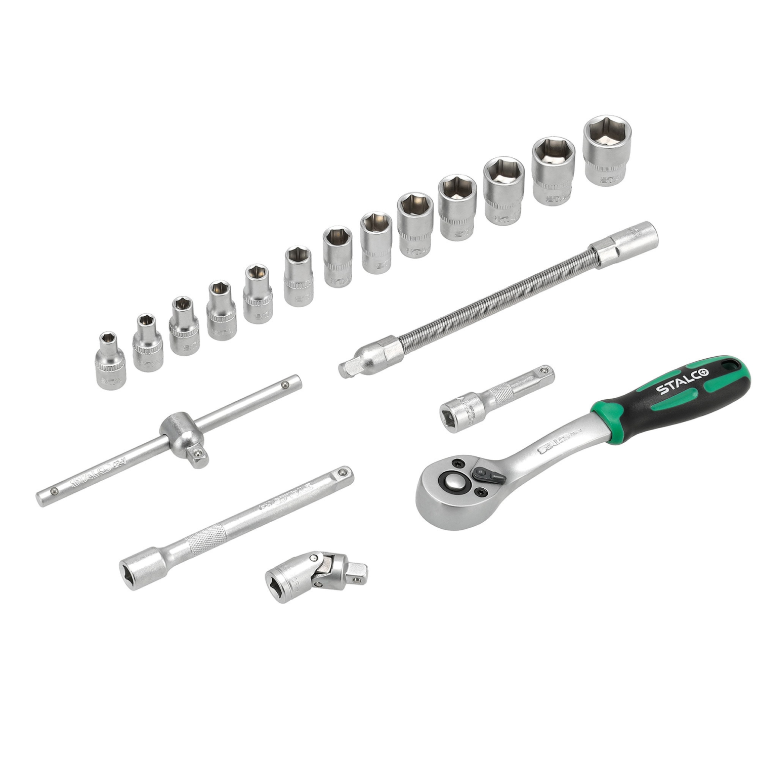 Zestaw kluczy nasadowych 1/4” 4-14mm 19elem. 72T CrV wkład EVA STALCO S026391472 STALCO S026391472