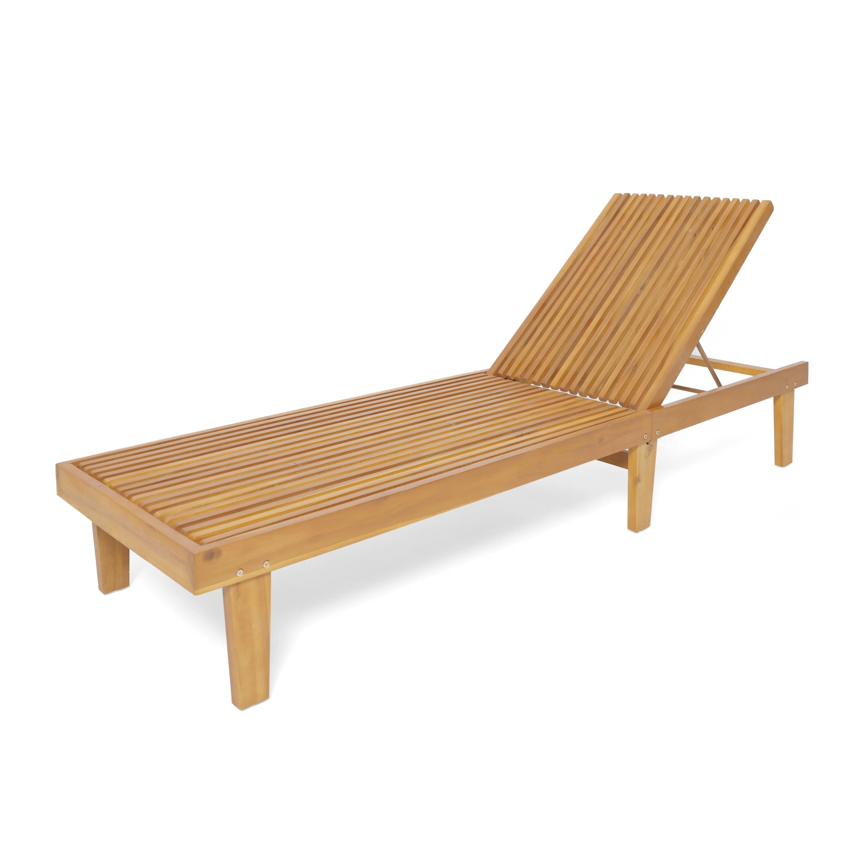 Modern Wood Outdoor Chaise Lounge with Adjustable Backrest and Breathable Slat for Poolside Patio Garden