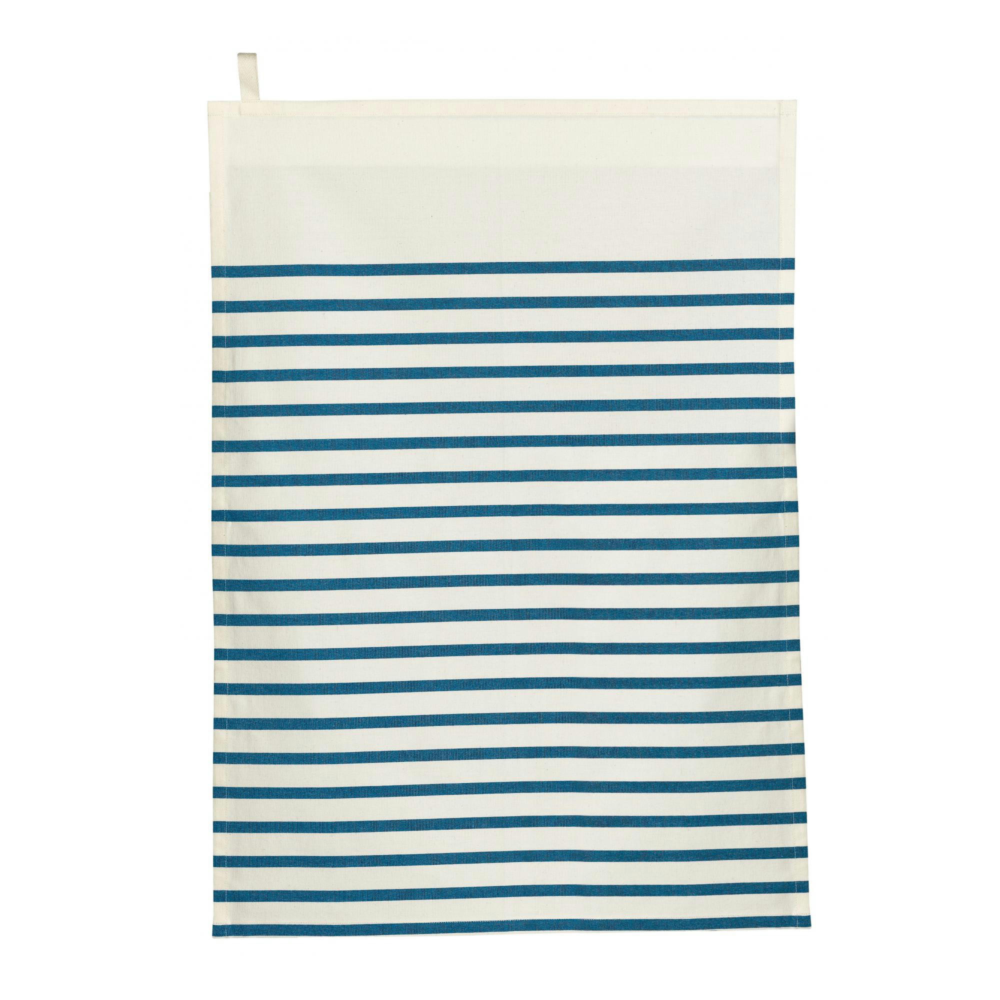 NALOU - Torchon  en coton ivoire/bleu 50 x 70