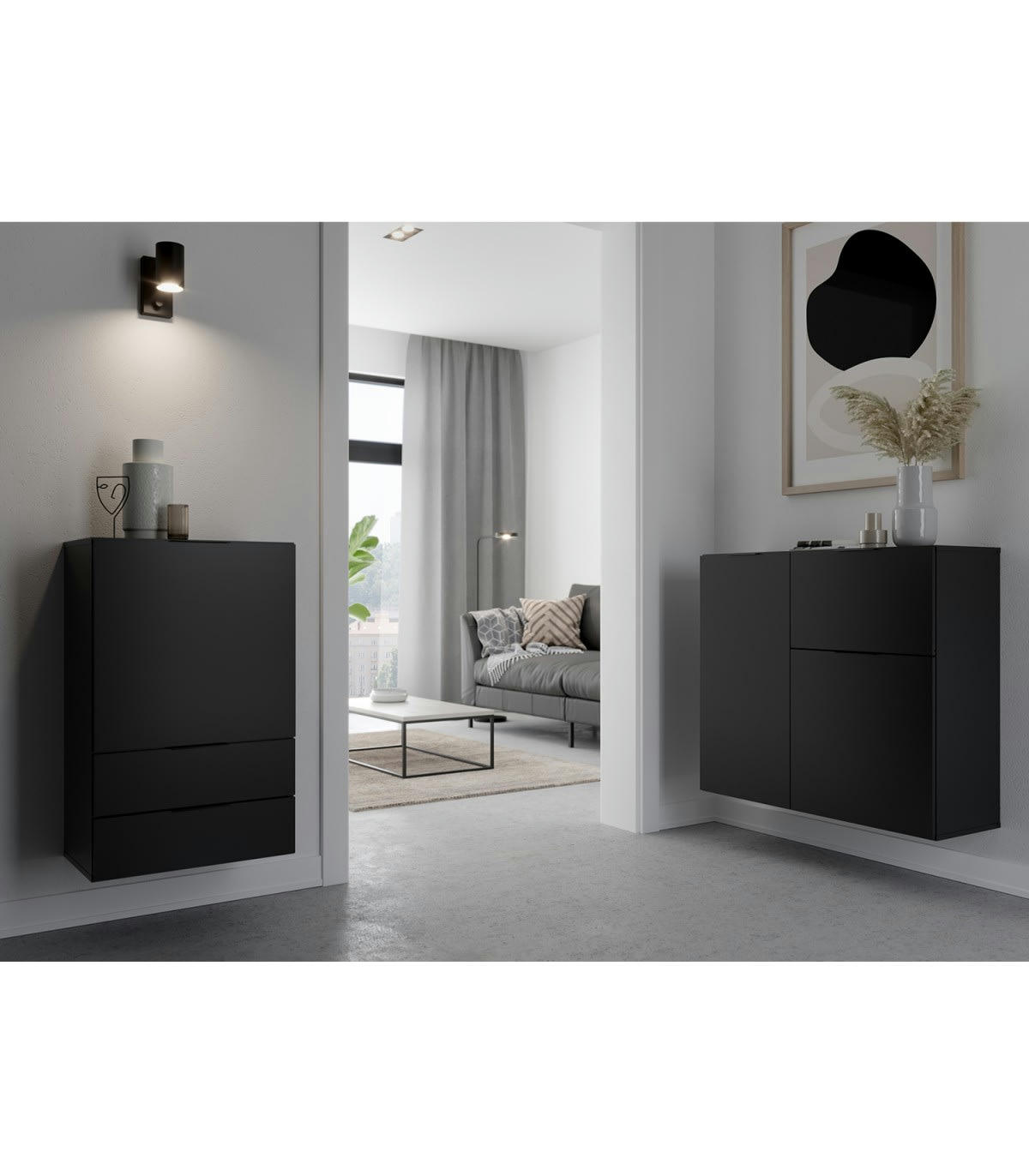 DARK - Commode 2 Tiroirs et 1 Porte avec Étagère L49.7cm