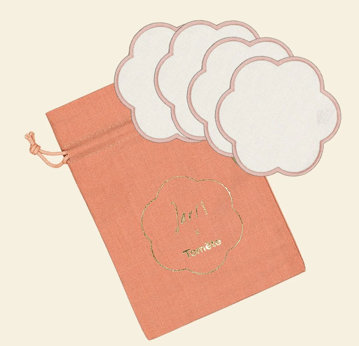 Lot de 4 dessous de verres Tomète ivoire/rose