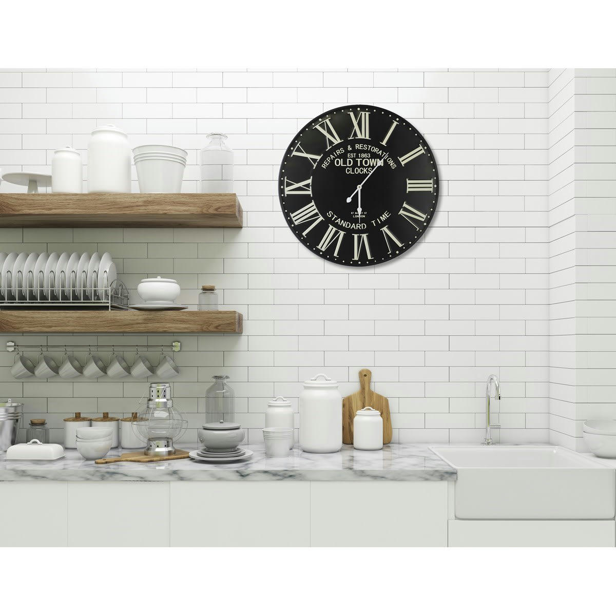 - Horloge ronde métal noir 58cm