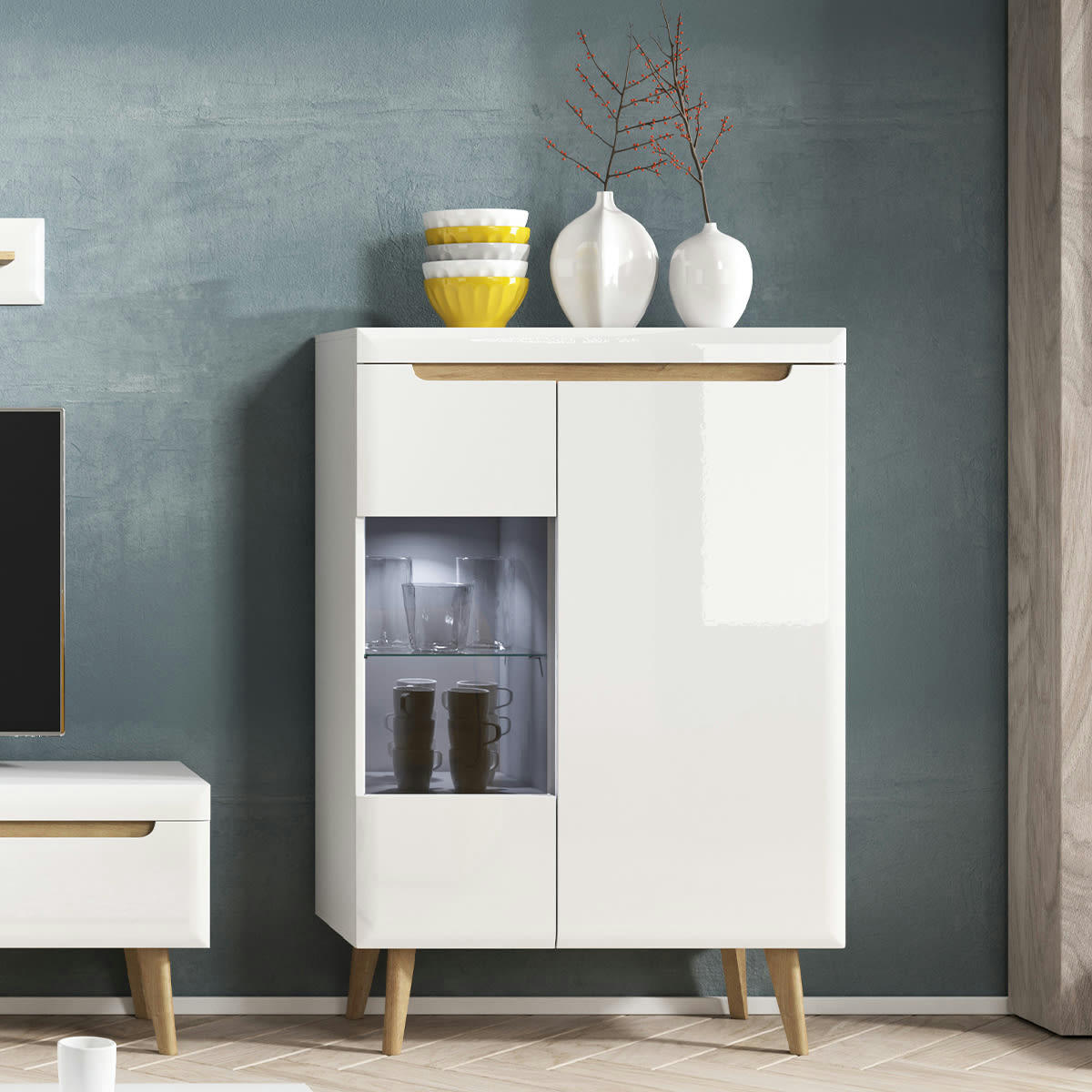 - Vaisselier 2 portes blanc et naturel