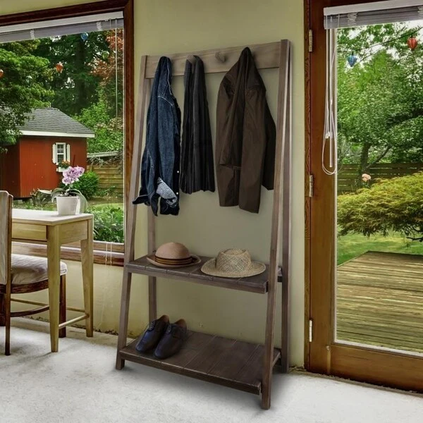 Essex Folding Coat Rack with Two Shelves - Alpine Gray