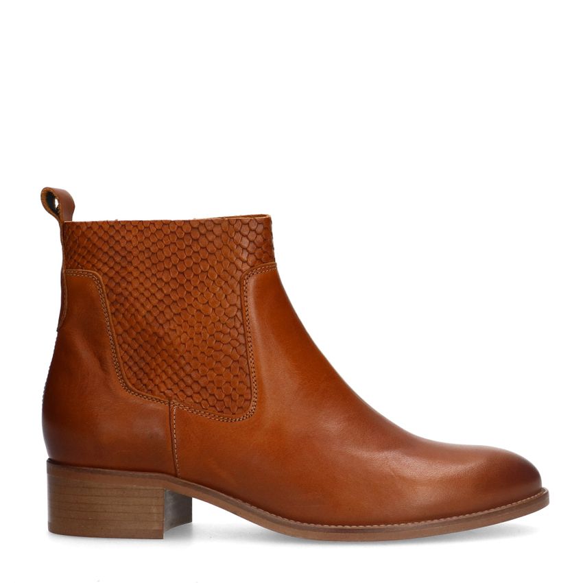 Manfield Cognac leren enkellaarsjes