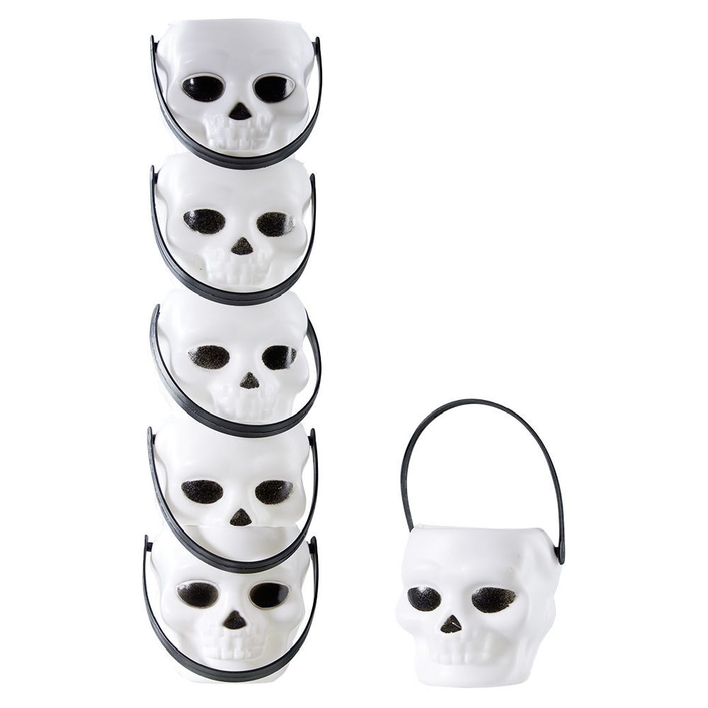 Mini seau forme tête de mort blanc et noir x6