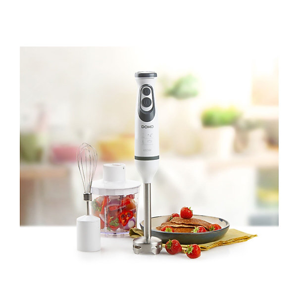 Ensemble Mixeur - DOMO - DO1089M - 600 W - Vitesse variable   Turbo - Mixeur plongeur, fouet, hachoir, verre gradué - Blanc