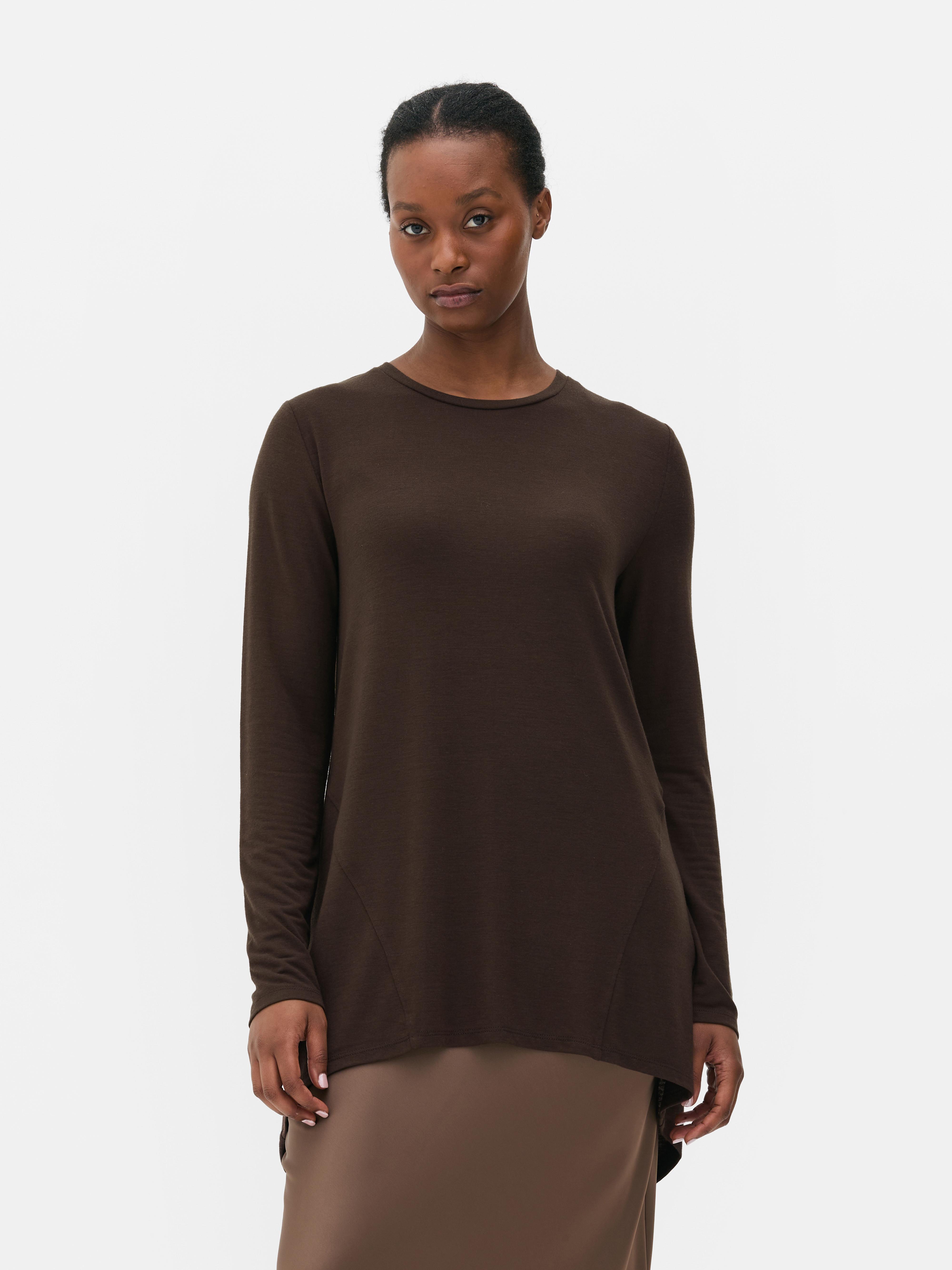 Long Sleeve Long Curved Hem Top