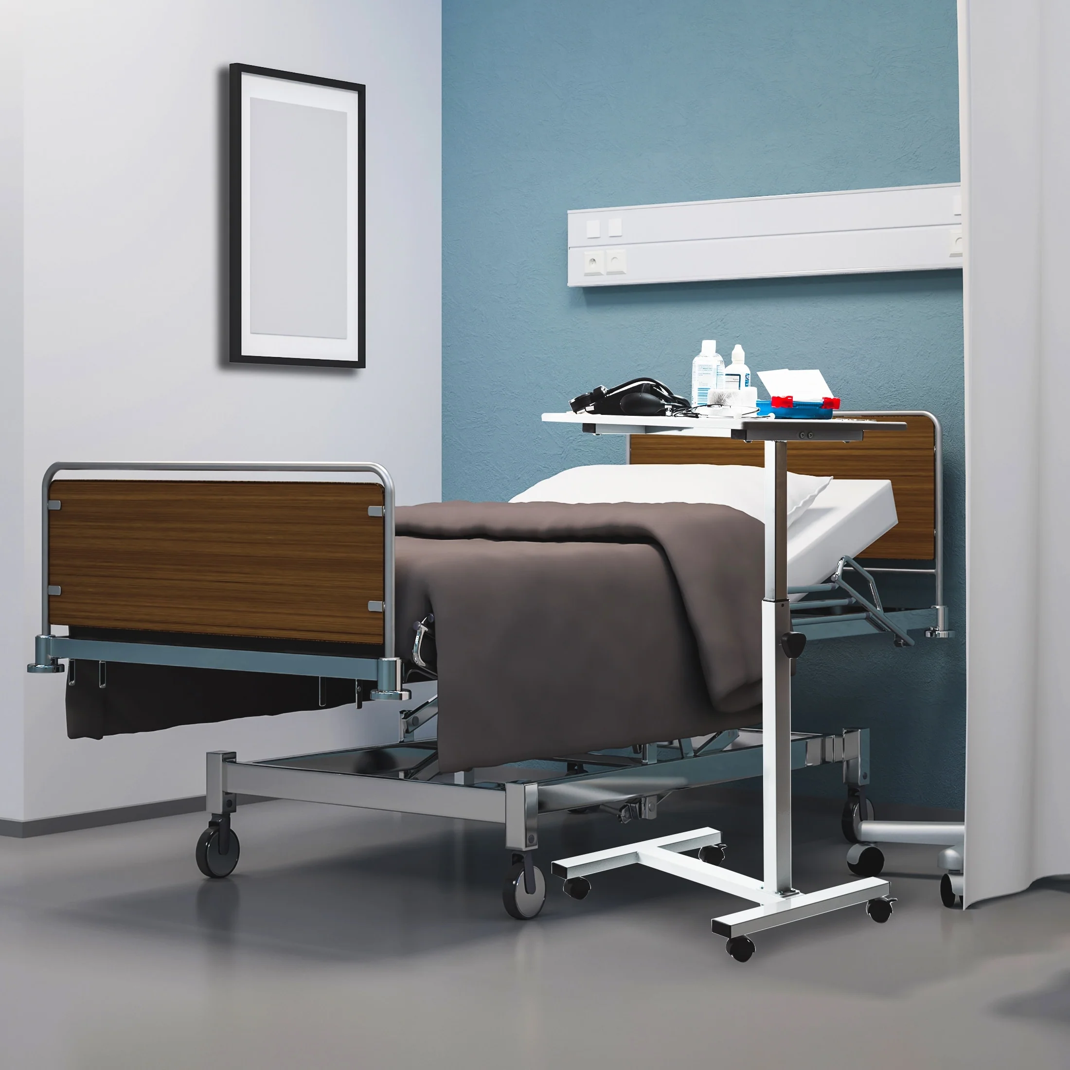 airLIFT 23.6 Overbed Height Adjustable Mobile Side Table Cart