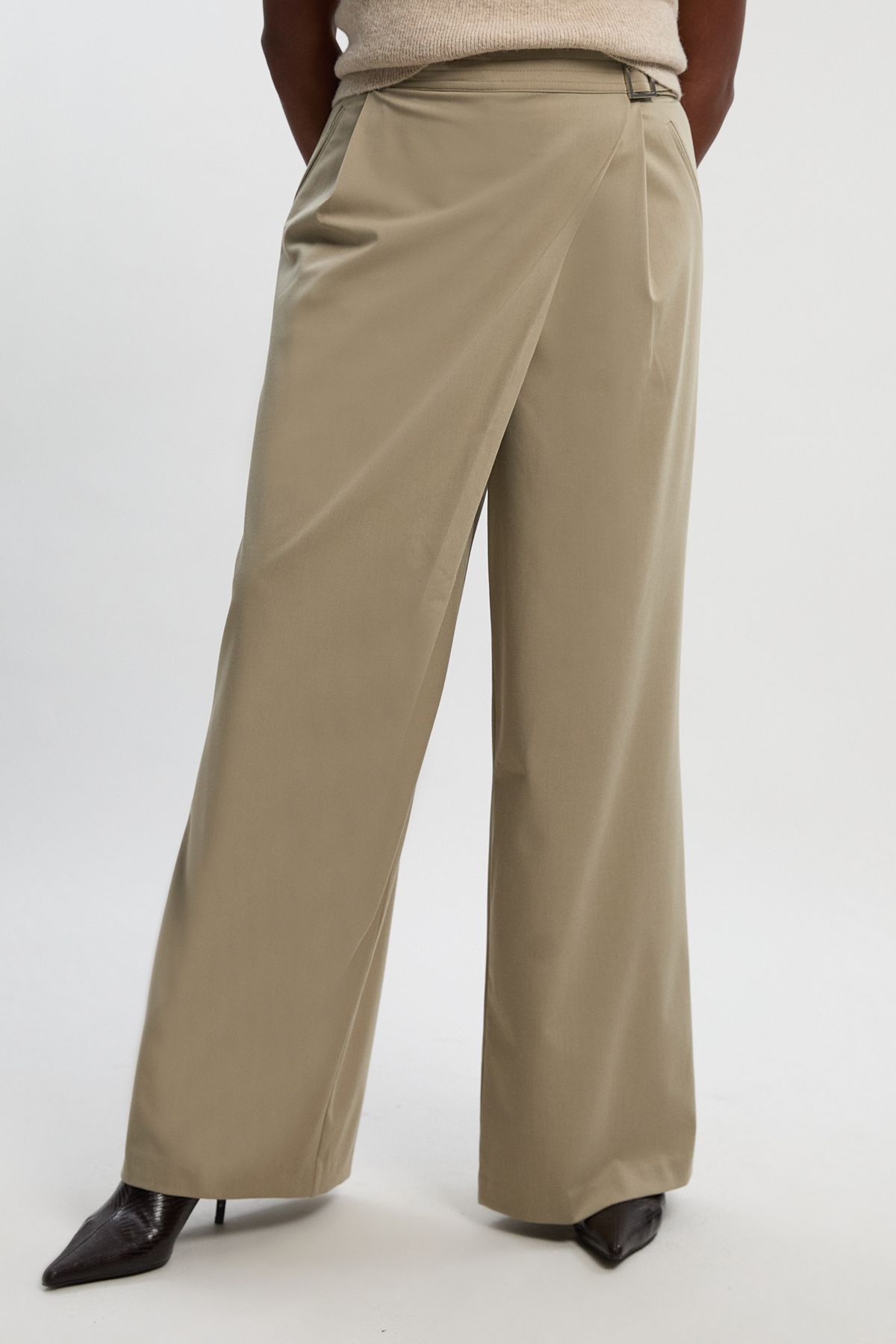 KarenMillen Plus Size Polished Viscose Belted Tailored Wide Leg